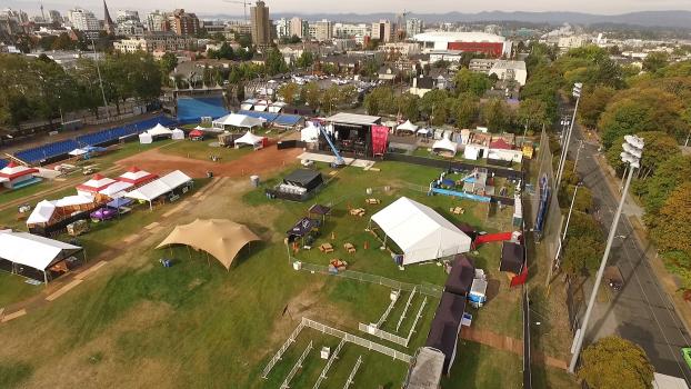 aerial view of a bunch of tents set up